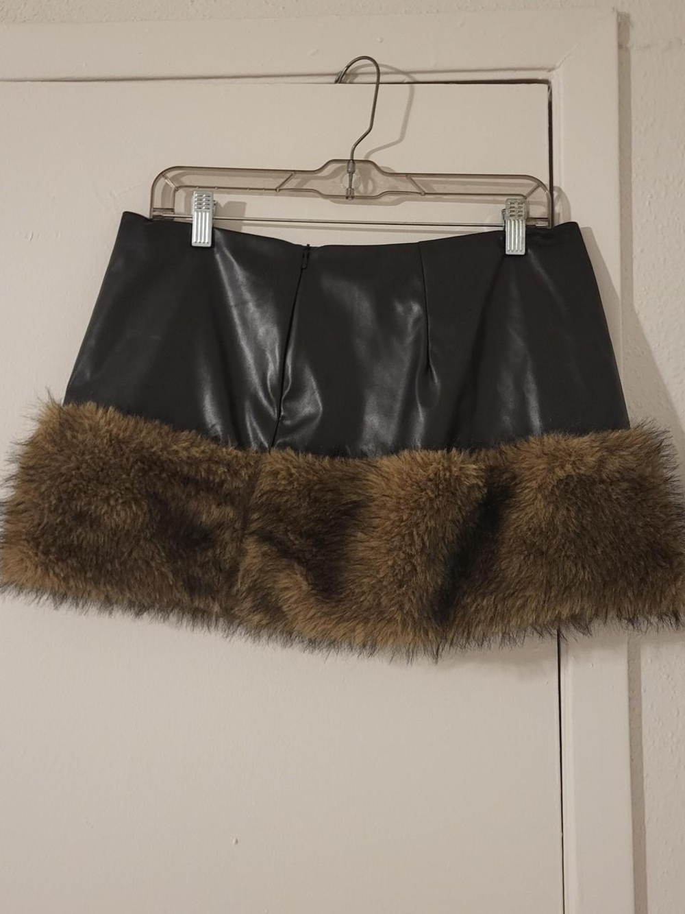 SHEIN Black Jacket with Brown Faux Fur Trim